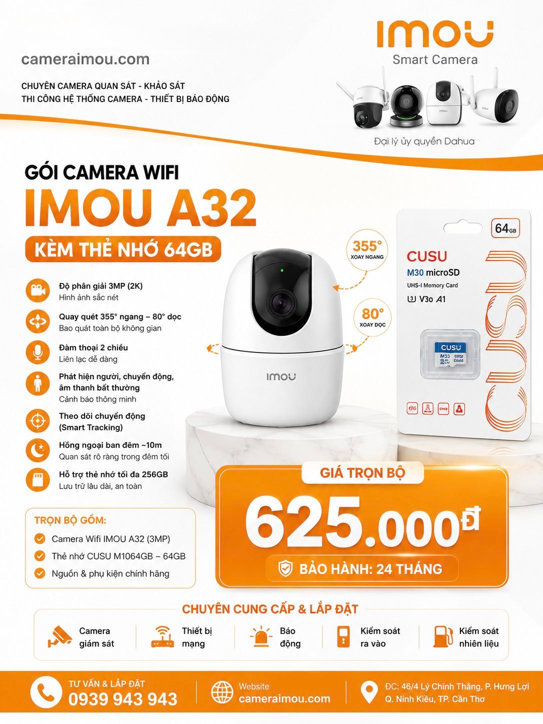 📹 TRỌN BỘ CAMERA WIFI IMOU A32 (3MP – 2K) + THẺ NHỚ 64GB